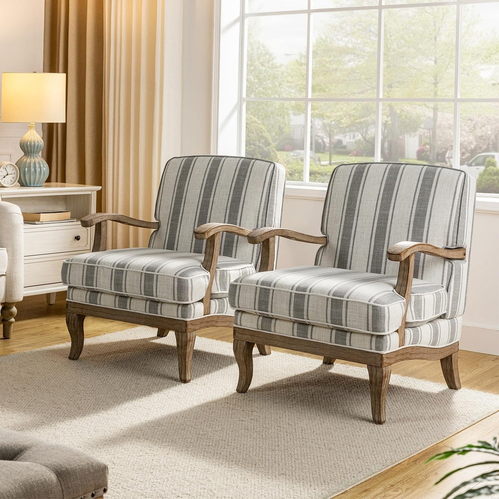 Polyester Armchair with Solid Wood Legs Set of 2 W4318