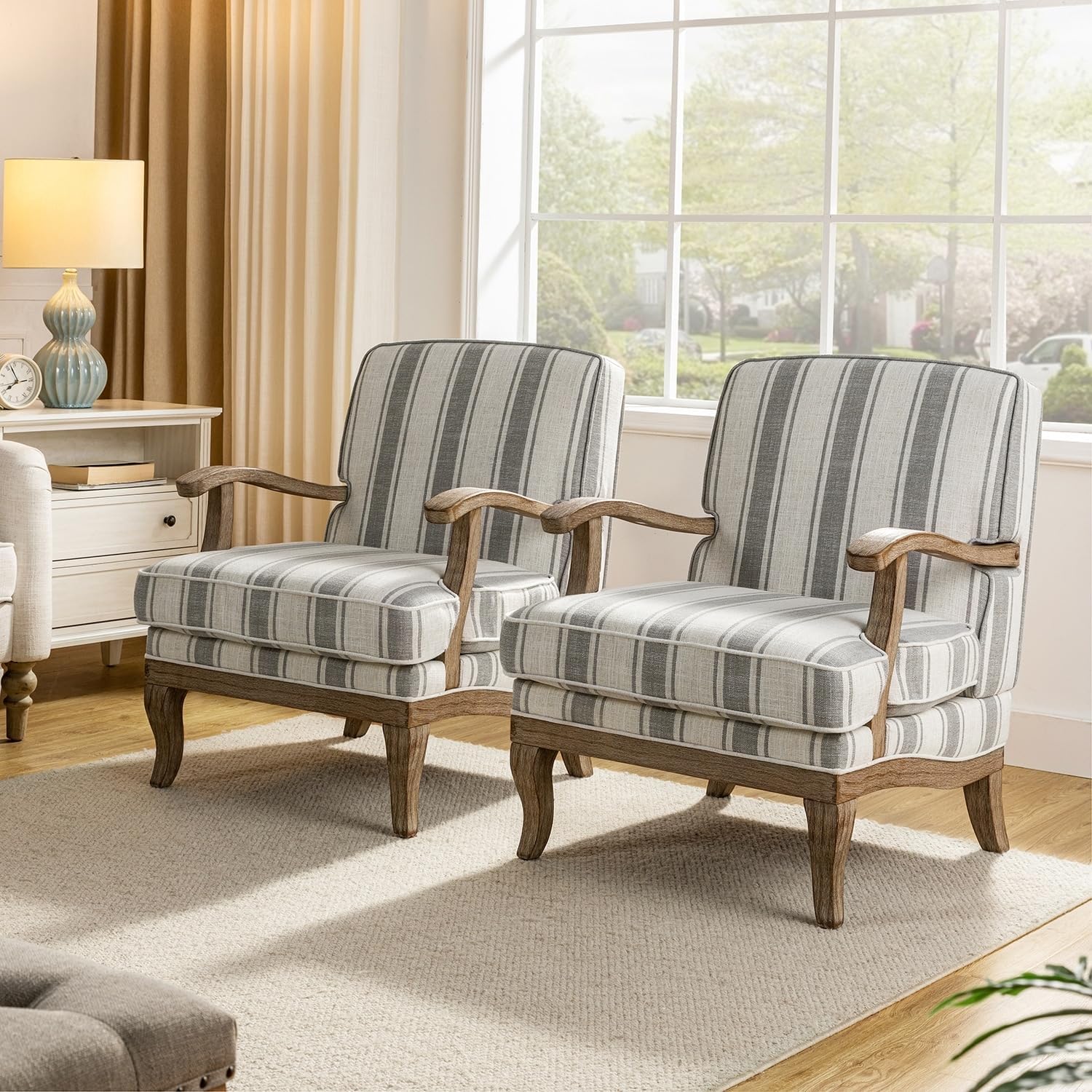 Polyester Armchair with Solid Wood Legs Set of 2 W4318