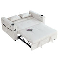 White Chenille 2-Seater Convertible Sofa Bed with USB Power Outlet N6575