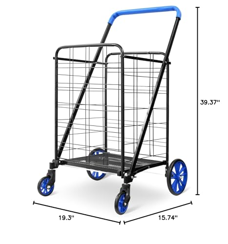 Folding Grocery Utility Shopping Cart with 360 Swivel Wheels, Double Basket, 110 lbs Capacity A450