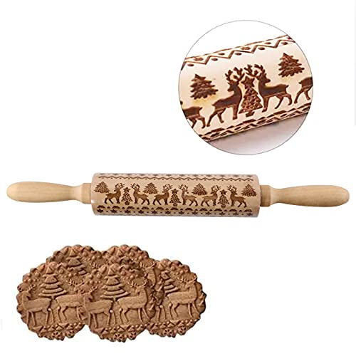4Pack Christmas Wooden 3D Rolling Pins Embossed L410512