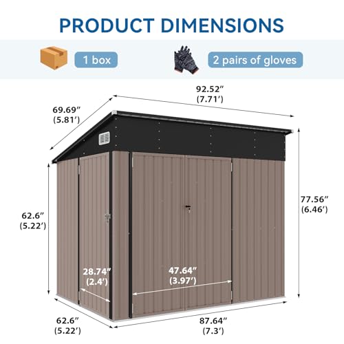 Black Galvanized Steel Triple Doors Lean to Shed I117452