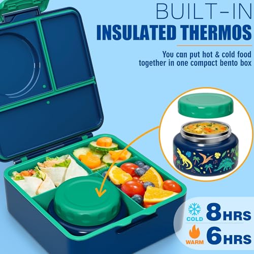 3-4 Compartment 60OZ Bento Box with Leakproof 8OZ Insulated Food Jar E540011