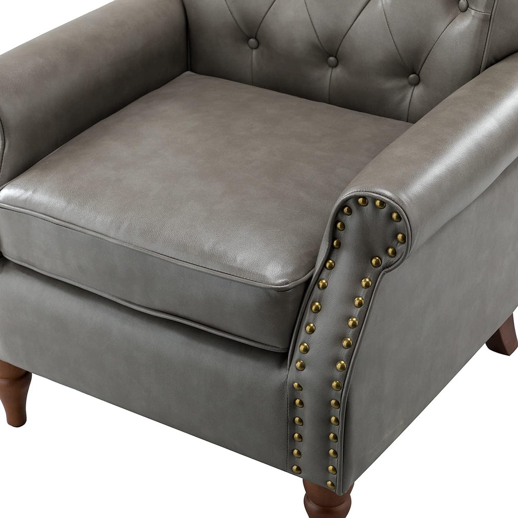 Grey Faux Leather Accent Chair with Solid Wood Legs K45739