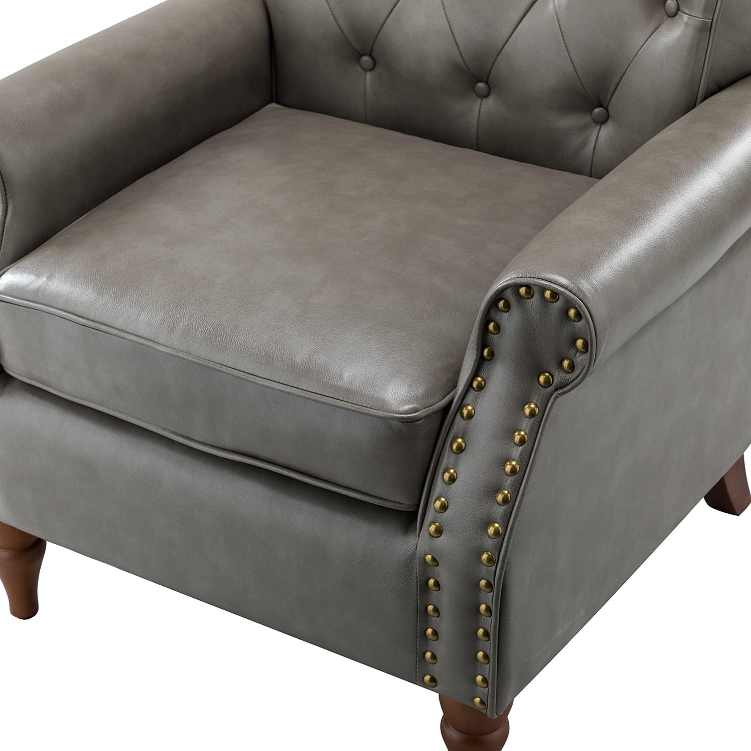 Grey Faux Leather Accent Chair with Solid Wood Legs K45739