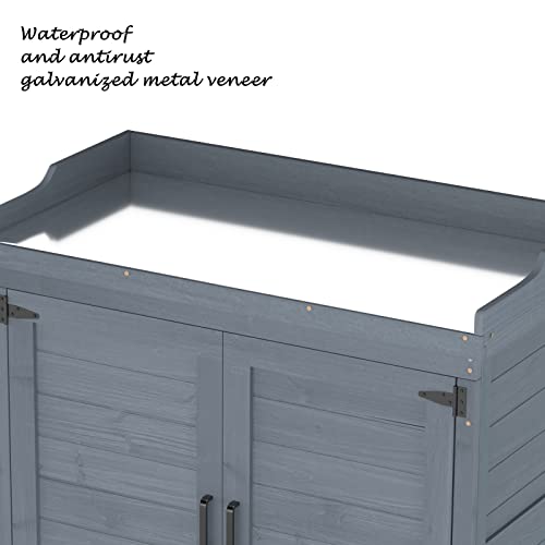 Natural Wooden Storage Cabinet with Potting Bench X70604