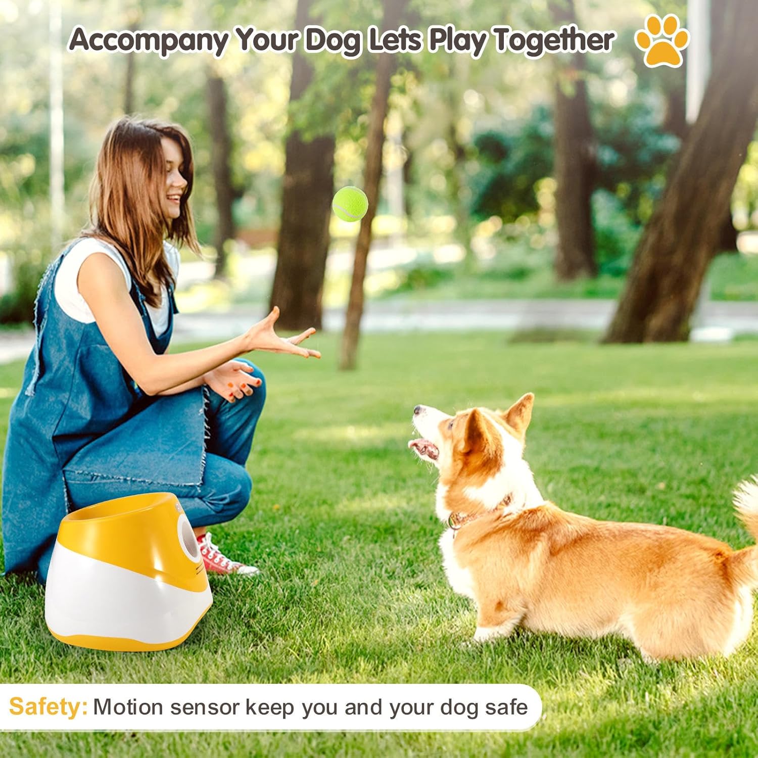 Orange Automatic Dog Ball Launcher with 3 Tennis Balls B642177