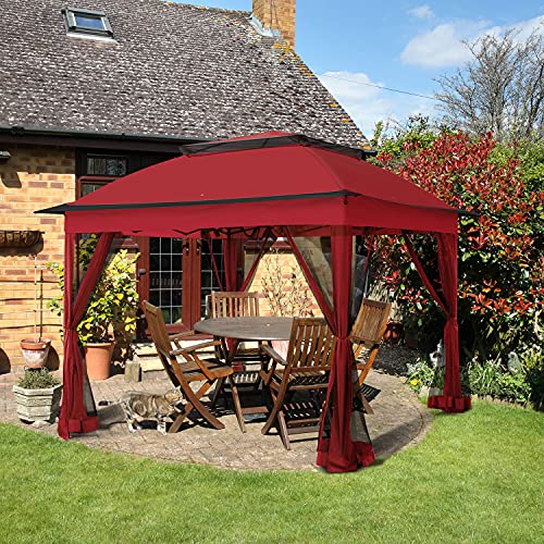 Beige 11x11 Pop Up Gazebo Tent with Mosquito Netting N48502