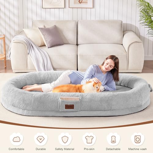 Giant Foldable Faux Fur Memory Foam Dog Bed Black E47659
