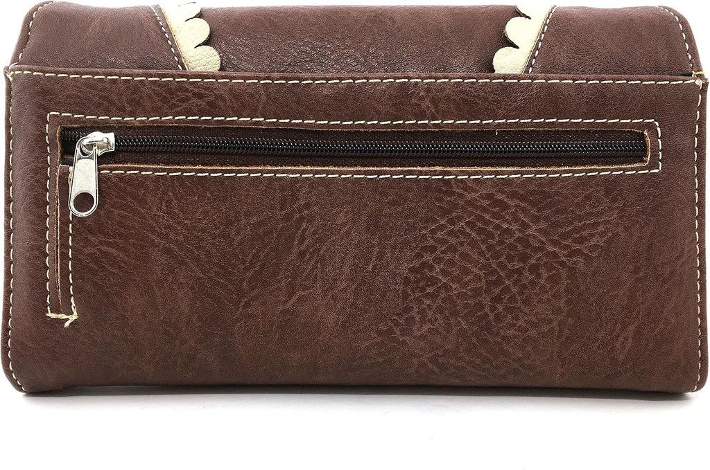 Brown Horse Embroidery Studded Concealed Carry Handbag Purse and Wallet H187637