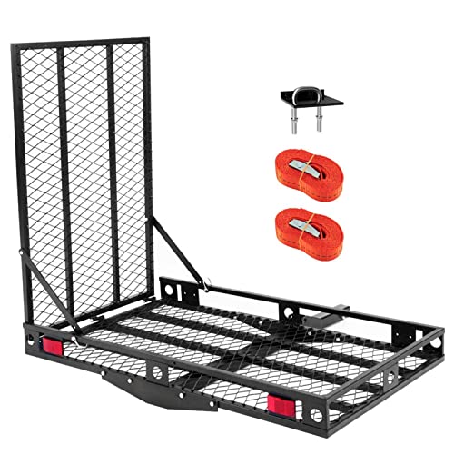 Heavy Duty Folding Hitch Cargo Carrier with Ramp, 500LBS Weight Capacity W63047