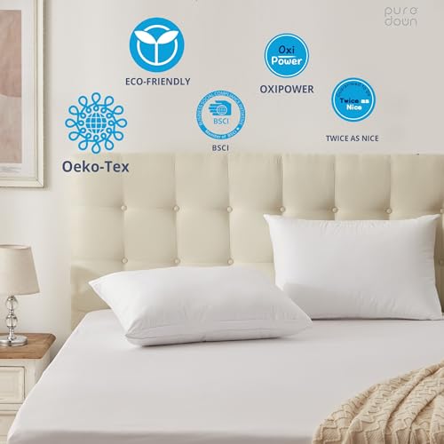Set of 2 King Size Goose Feathers and Down White Pillows with Cotton Cover G9472