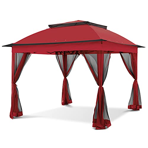 Beige 11x11 Pop Up Gazebo Tent with Mosquito Netting N48502