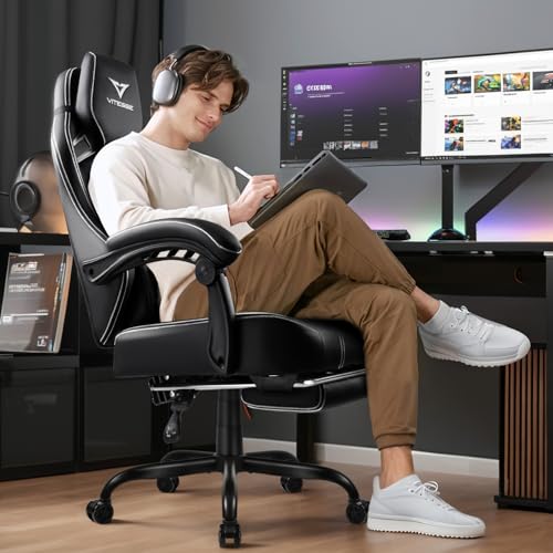 Big and Tall Gaming Chair with Footrest, Ergonomic Computer Chair (Black+Red) Y12139