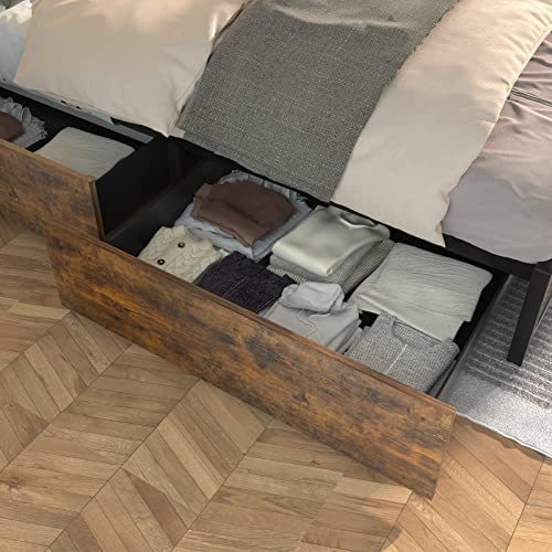 Full Size Metal Bed Frame with Storage Drawers, Rustic Brown M3743