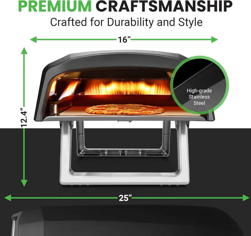 Portable Outdoor Gas Pizza Oven with Foldable Feet, Adjustable Heat Control Dial, Burner, Stone & Regulator Hose, 25.24'' x 16.14'' x 12.40'' M38968