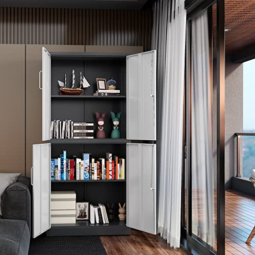 Black 72" Tall Steel Lockable Storage Cabinet with 2 Doors and 5 Adjustable Shelves M30463