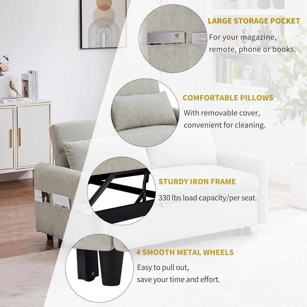 Beige Sleeper Sofa with Pull Out Bed G693548