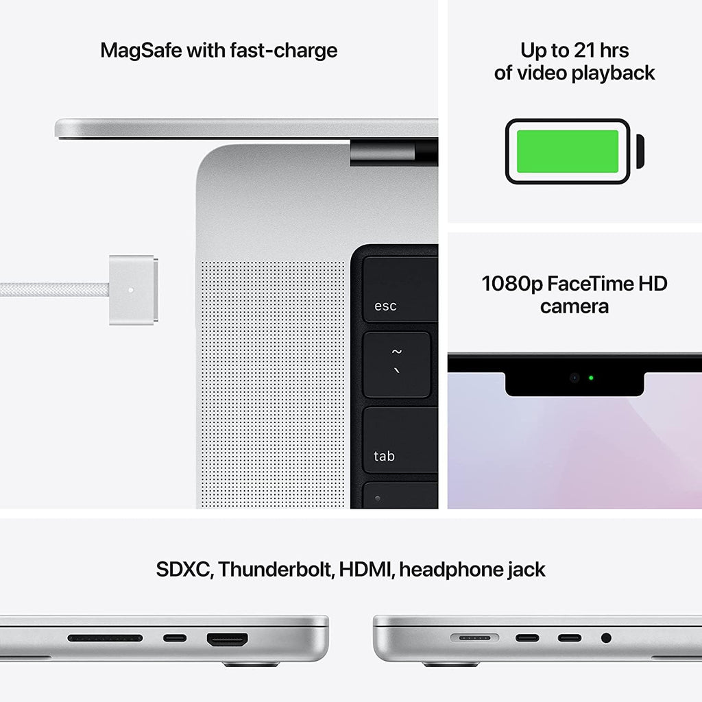 16 inch Silver MacBook Pro with M1 Pro chip, 16GB RAM, 512GB SSD E9889