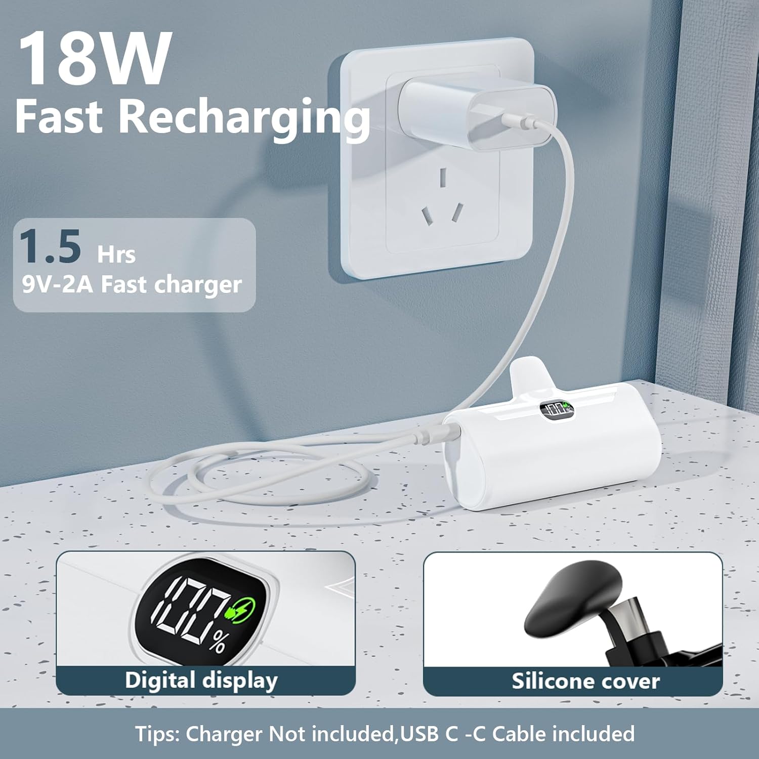 5000mAh 20W PD USB C Fast Charging Battery Pack with LCD Display T4232