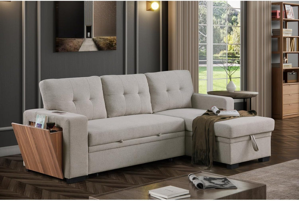 Light Gray Polyester Fabric L-Shaped Sleeper Sectional Sofa Bed M122