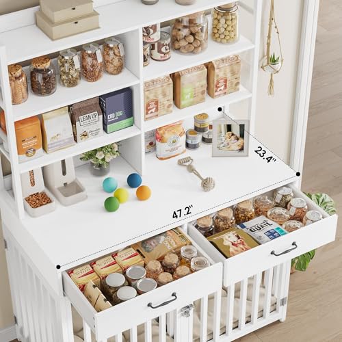 Black Wood & Metal Large Dog Crate Furniture with 4-Tier Shelves and 2 Storage Drawers B462