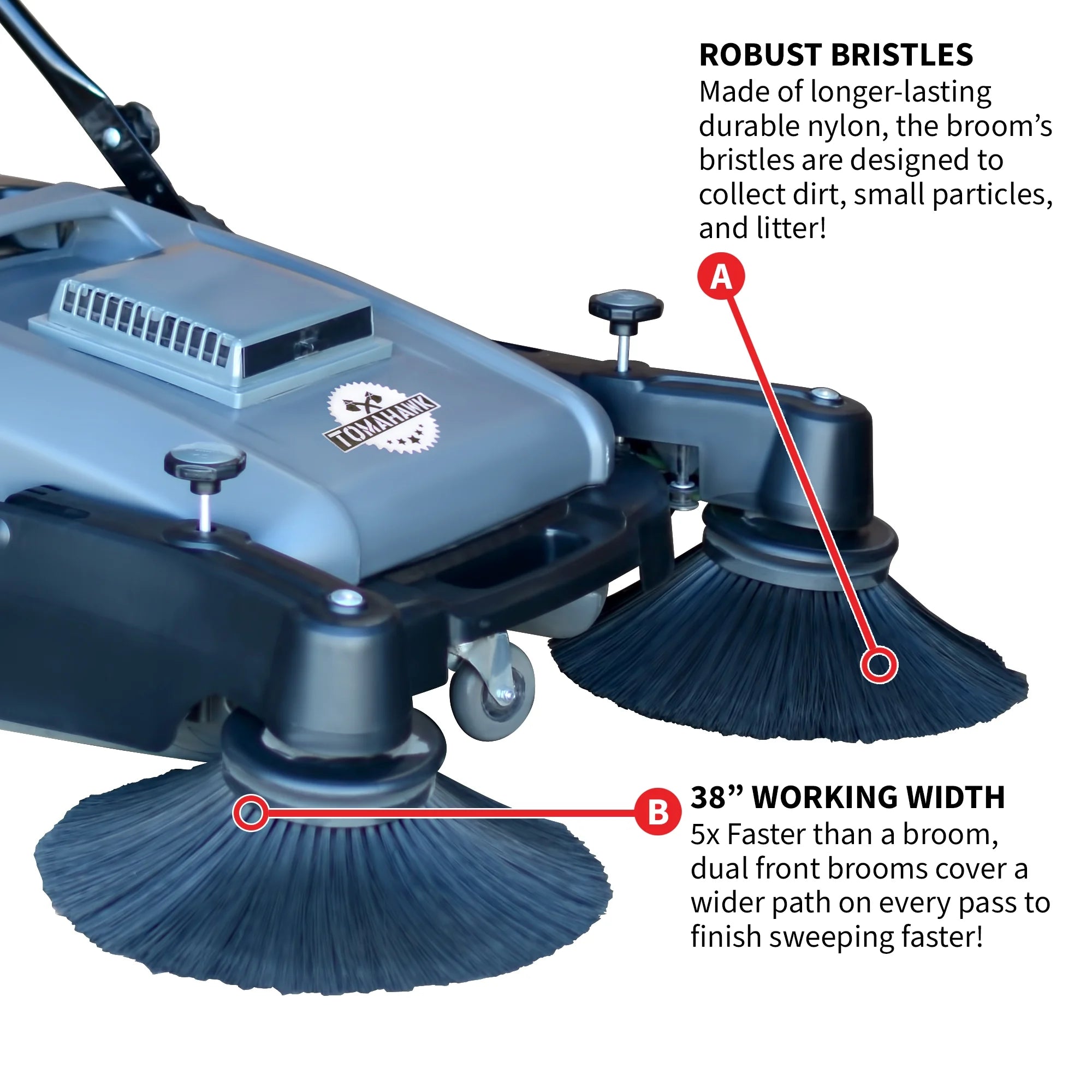 38" Walk Behind Push Sweeper with Triple Power Side Brooms X9648