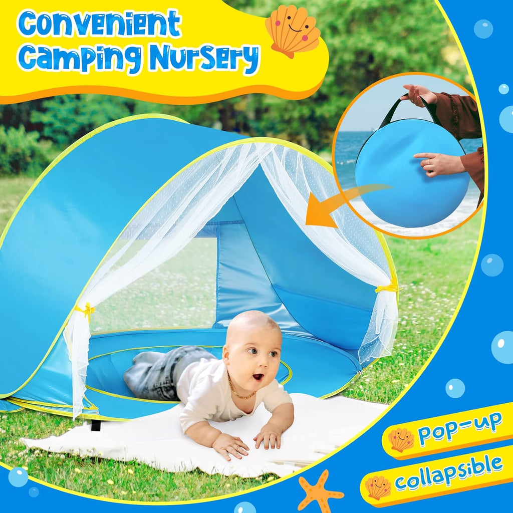 Baby Beach Tent Sun Shelter UPF50+ Pop Up Shade Pool (Front Mesh Blue) H689
