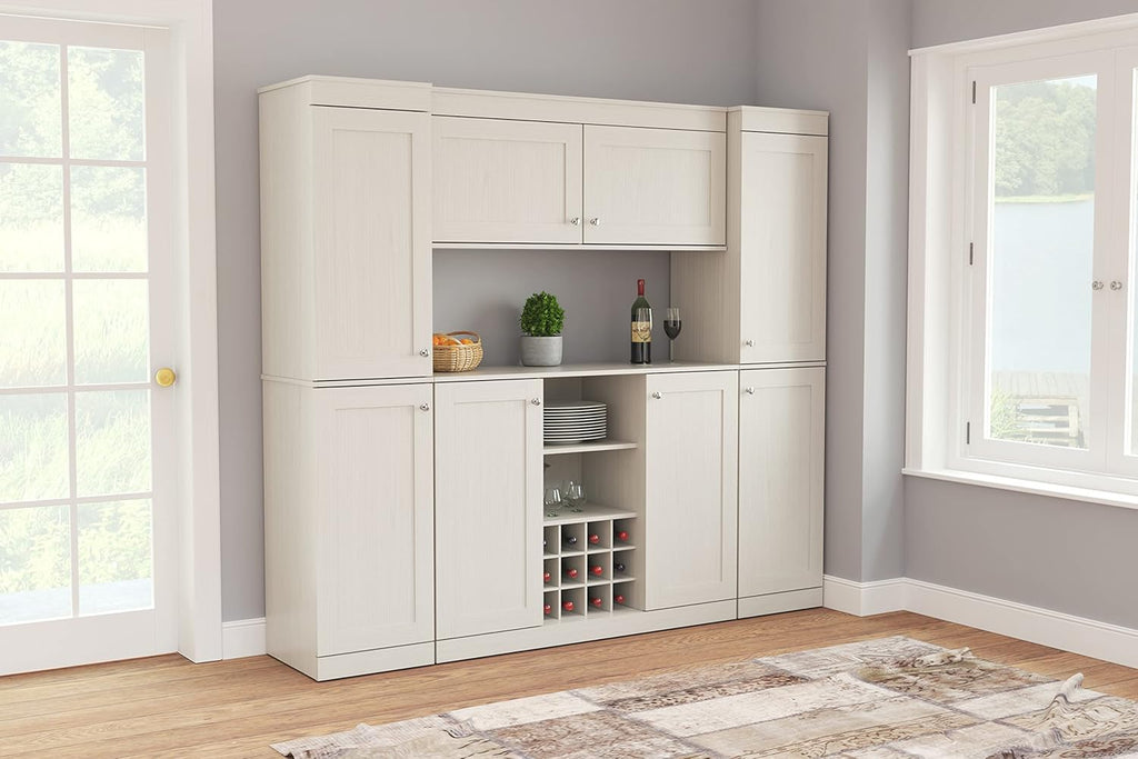 4-Piece Buffet Storage System with 2 Tall/Slim Cabinets, Washed Oak U577221