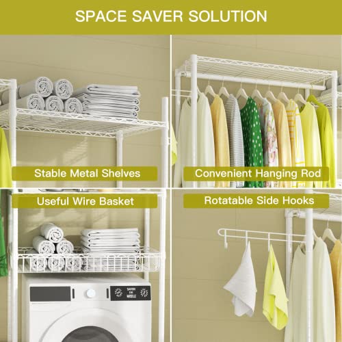 3 Tier Adjustable Height Storage Shelf with Wire Basket and 2 Hooks S602