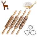 4Pack Christmas Wooden 3D Rolling Pins Embossed L410512