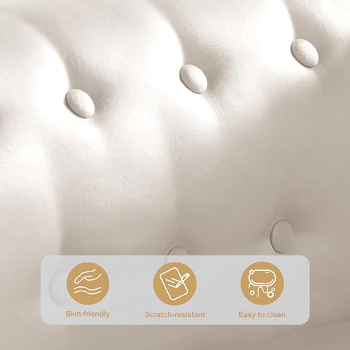 Beige Tufted Velvet Chaise Lounge with Storage G735082
