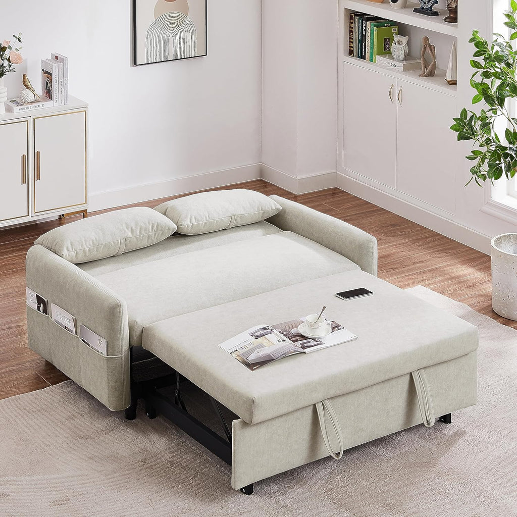 Beige Sleeper Sofa with Pull Out Bed G693548