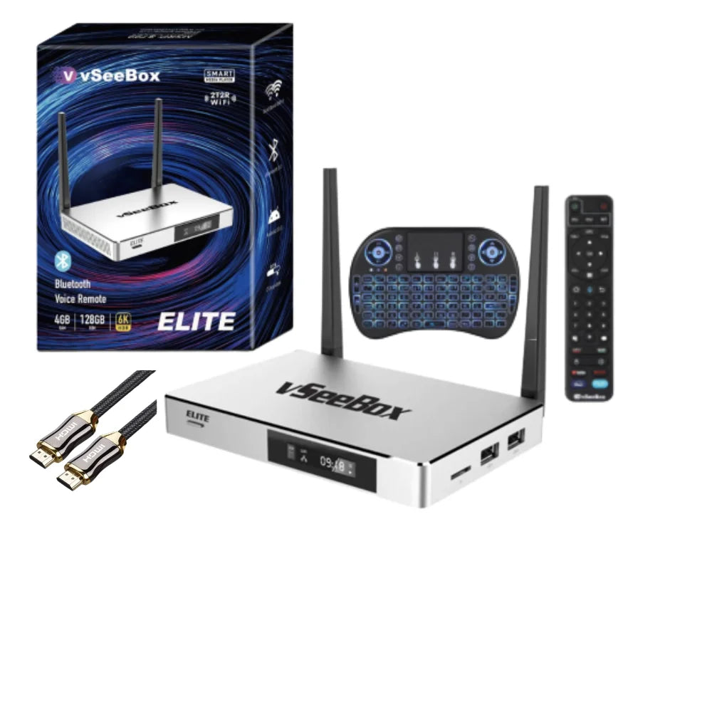 Smart Android TV Box with Voice Remote Control, Backlit Mini Keyboard and 8K HDMI Cable (4G RAM+ 128G ROM) S5205