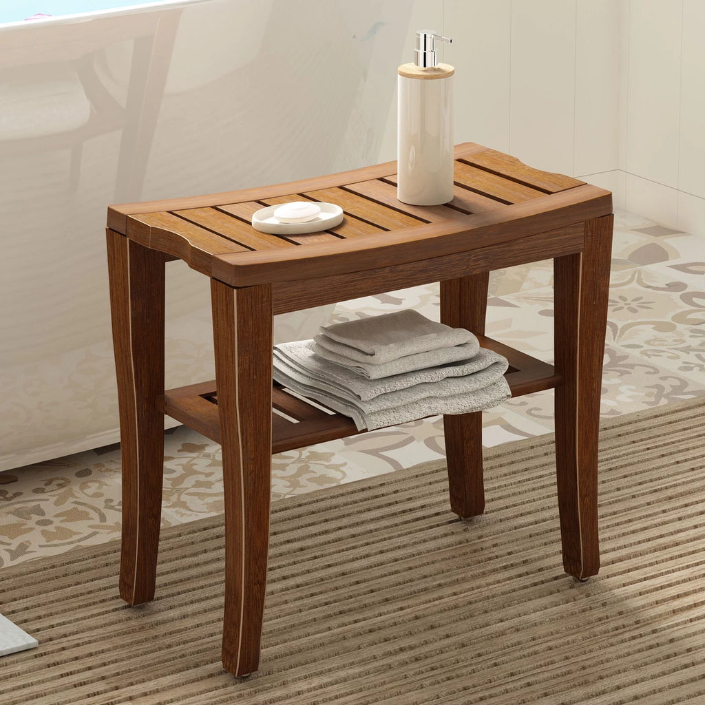Coffee Bamboo Bathroom Bench W2627