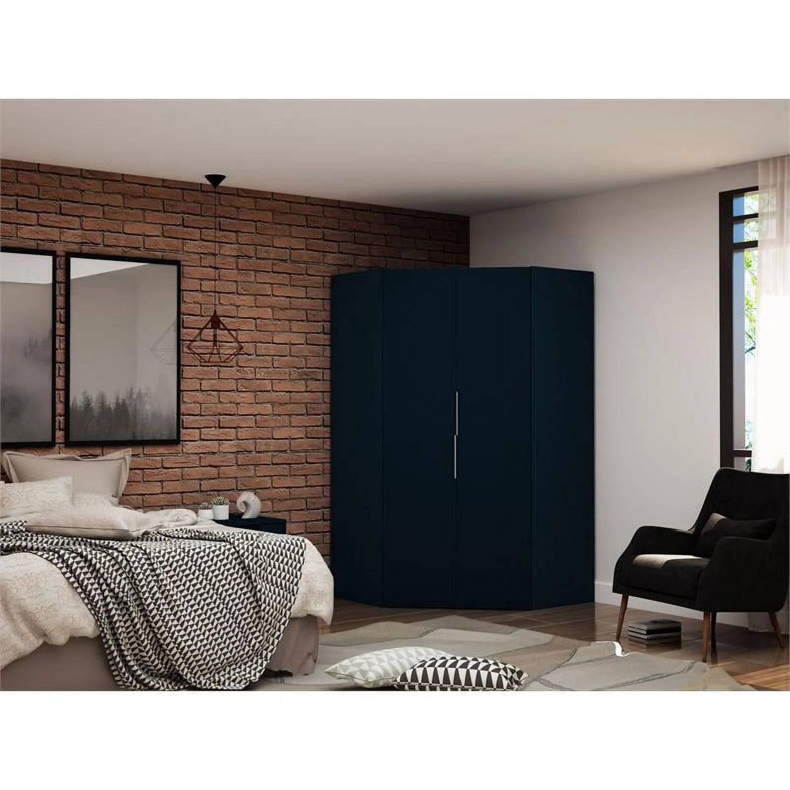 Midnight Blue Wood Corner Wardrobe Closet H794685