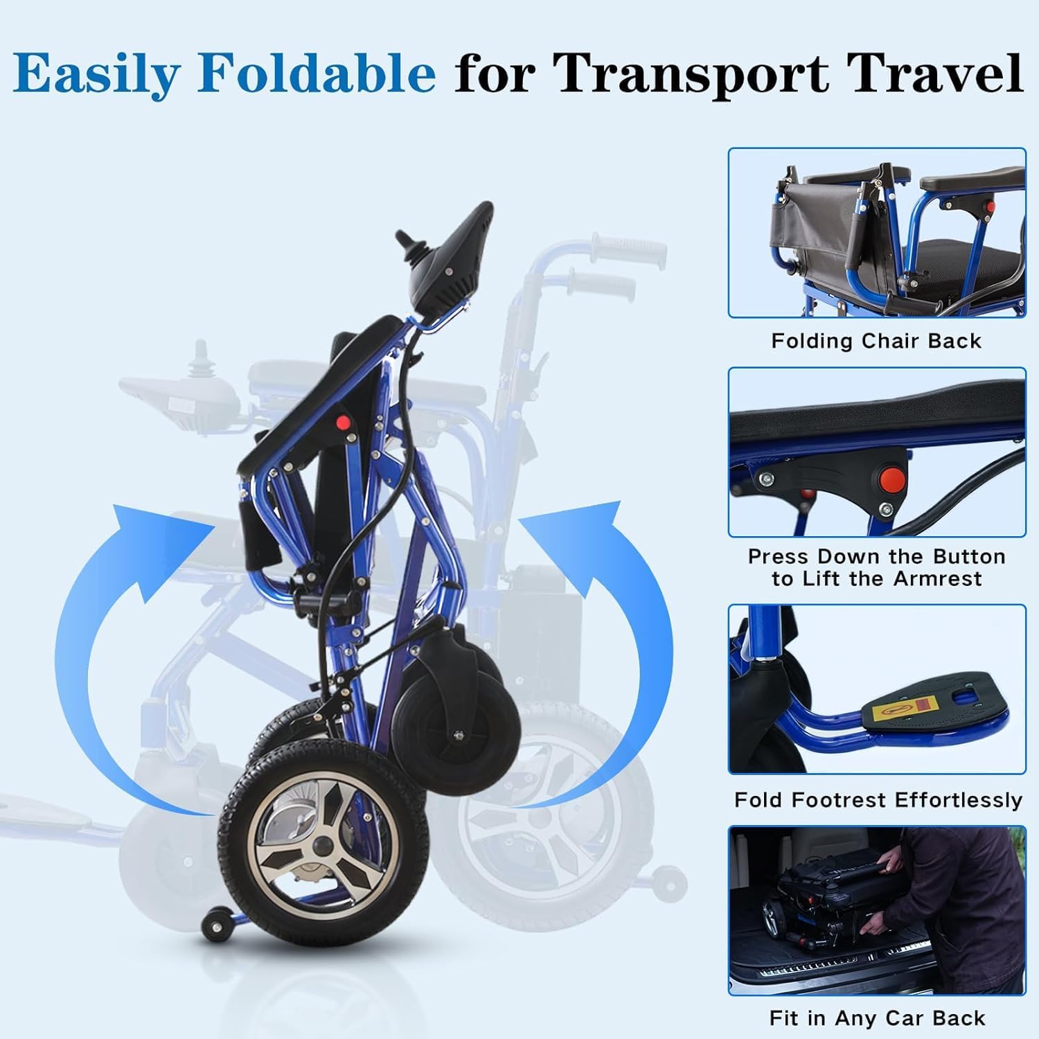 Black Lightweight Foldable Electric Wheelchair D876