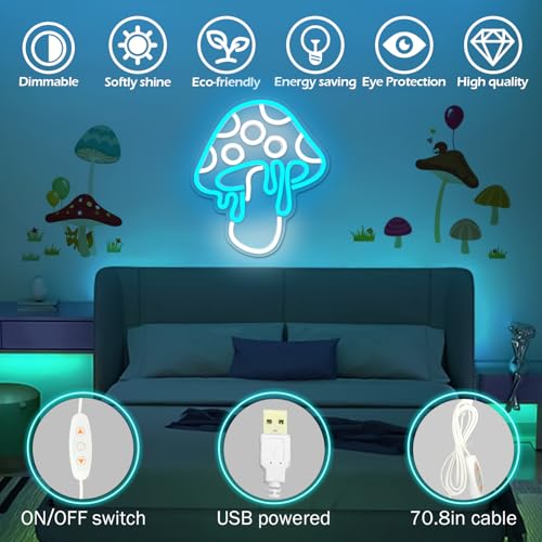 Ice Blue Dimmable Led Mushroom Neon Sign Night Light 3d Wall Art N429988