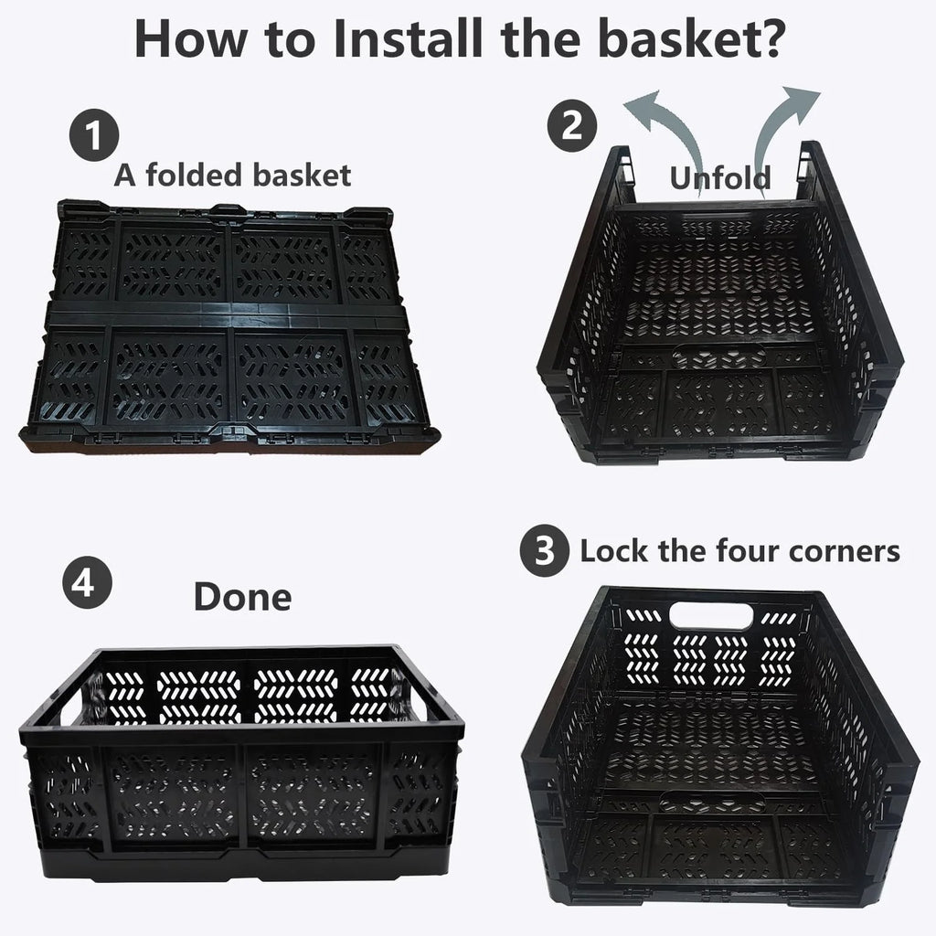 4-Pack Plastic Foldable Storage Crates, 20L, Black A5332