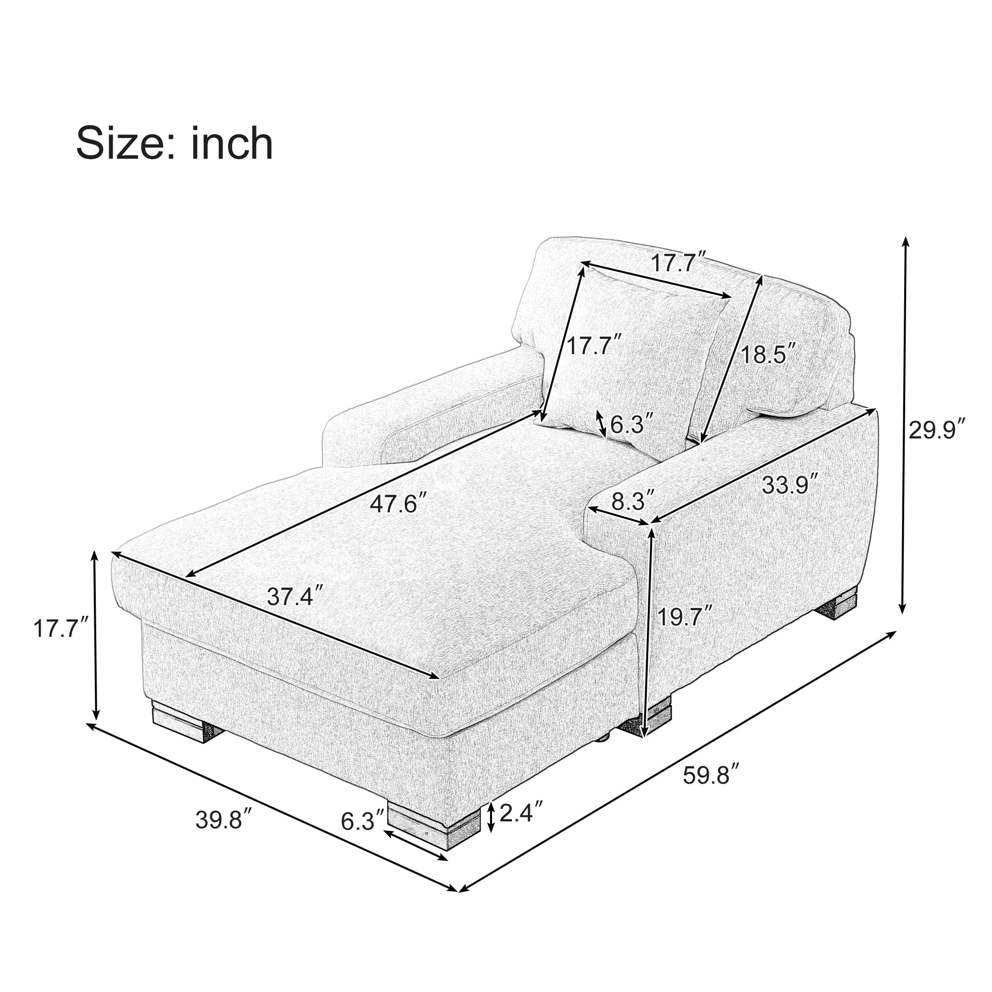 Gray Velvet Oversized Chaise Lounger Sleeper Sofa P467