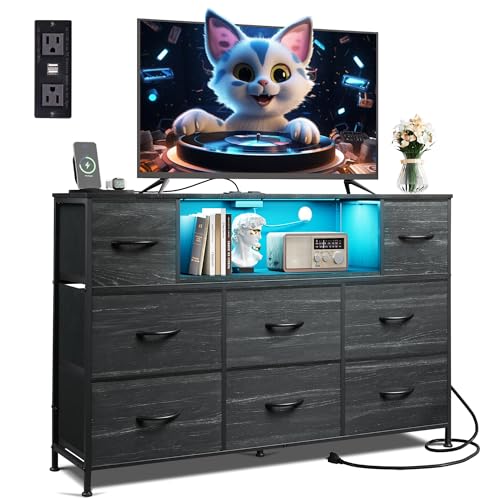 8 Drawer Fabric Dresser with LED Lights F453
