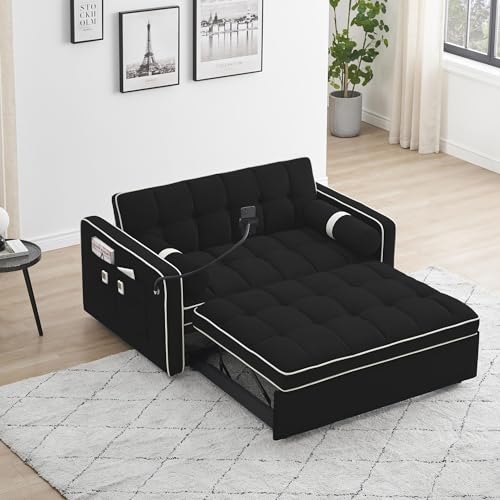 Beige Convertible Sleeper Sofa with Pullout Bed R29163