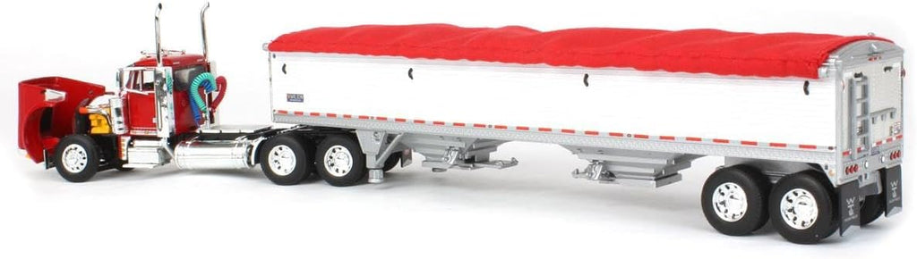 Red Peterbilt 379 Day Cab with White Wilson Pacesetter Grain Trailer U2390