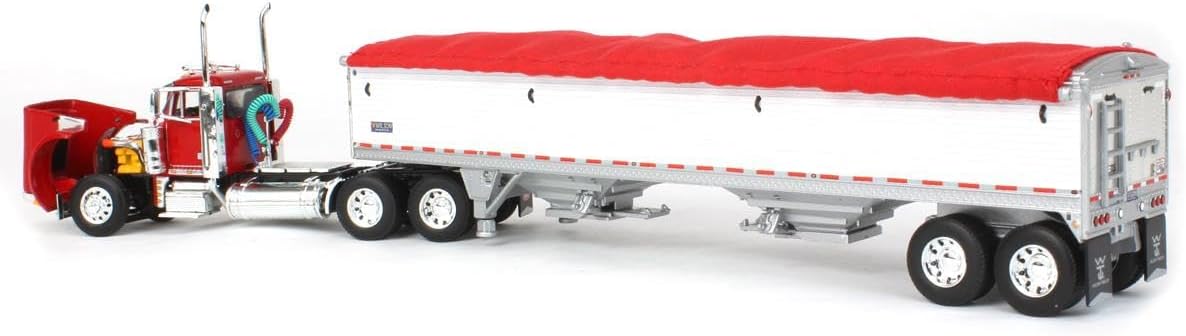 Red Peterbilt 379 Day Cab with White Wilson Pacesetter Grain Trailer U2390