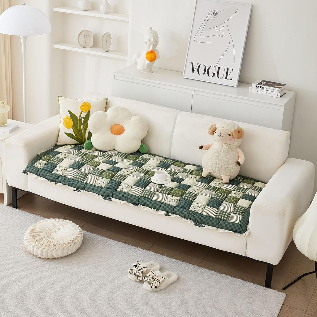 Green 28"x59" Cotton Quilted Sofa Cover J9515