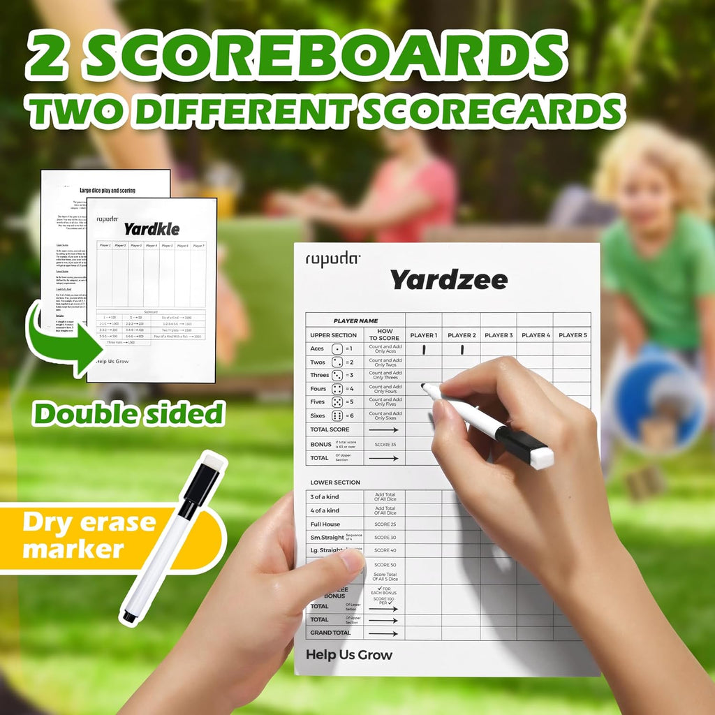 3.5" Wooden Yard Dice Set includes 6 Dice, Collapsible Bucket, Score Cards & Dry Erase Marker L9795