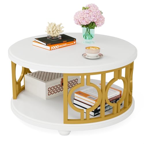 2-Tier Round Coffee Table with Storage Shelf H1369