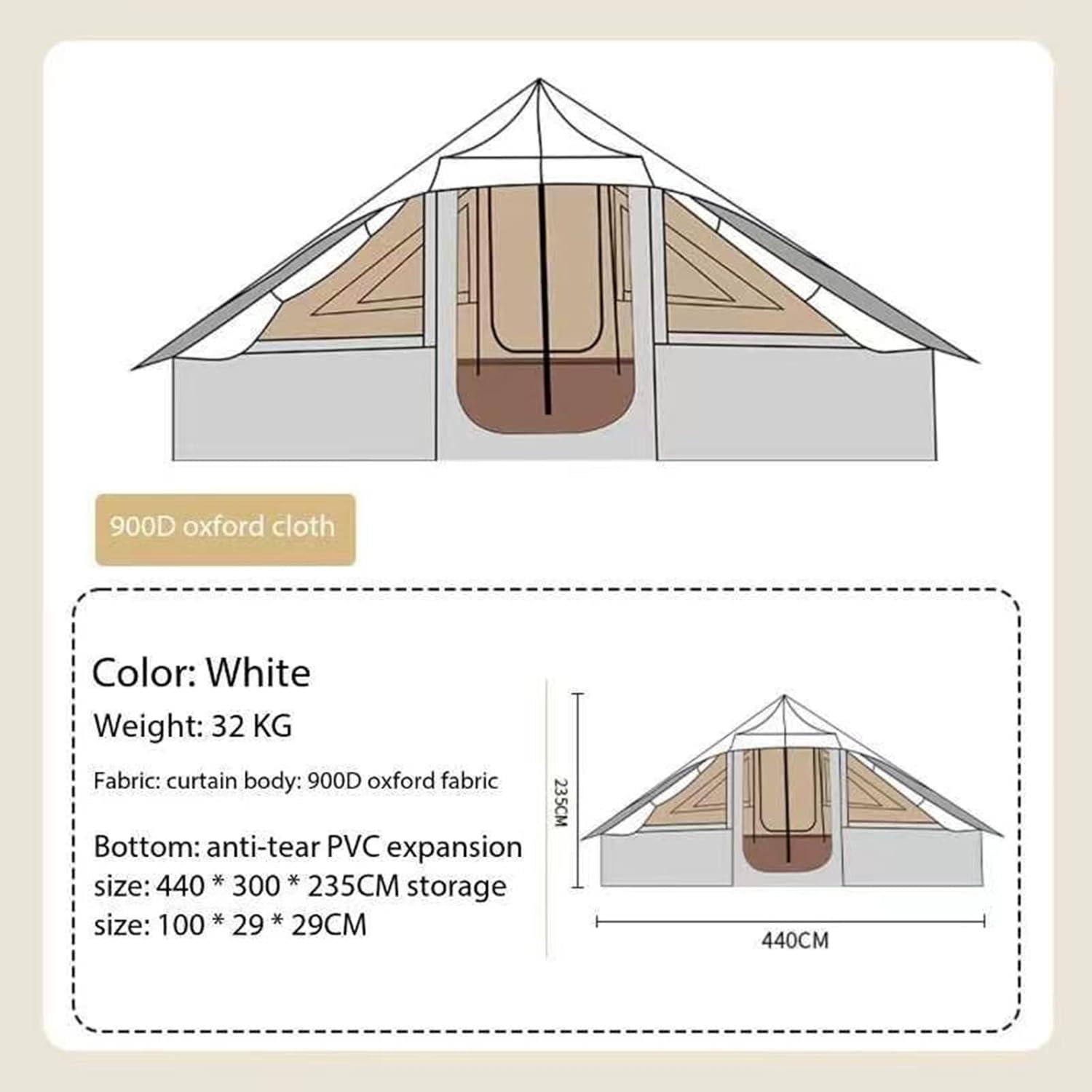 Khaki Double Door Camping Tent N7307