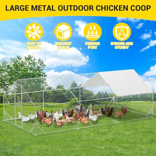 Large Metal Chicken Coop with Waterproof Cover 9.8 x 13.1 x 6.6ft K174