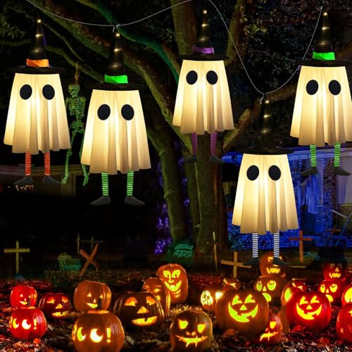 Set of 4 Halloween Hanging Ghosts with Witch Hat E50742